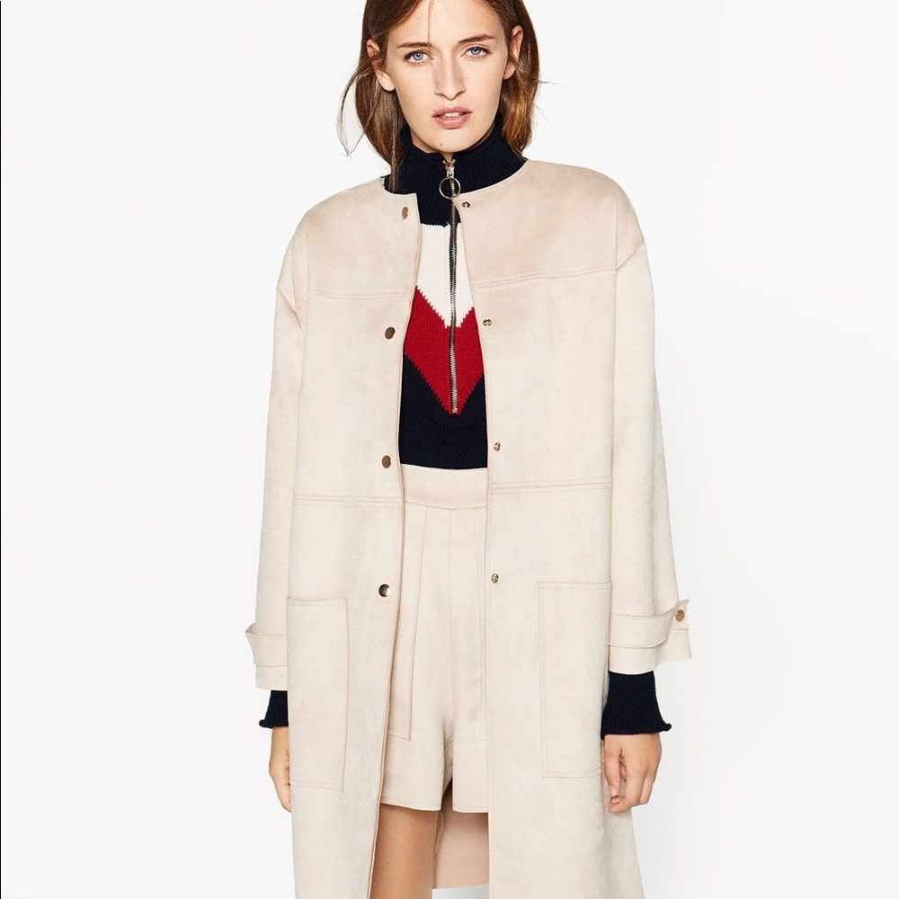 Zara W&B Collection Faux Suede Coat in Beige